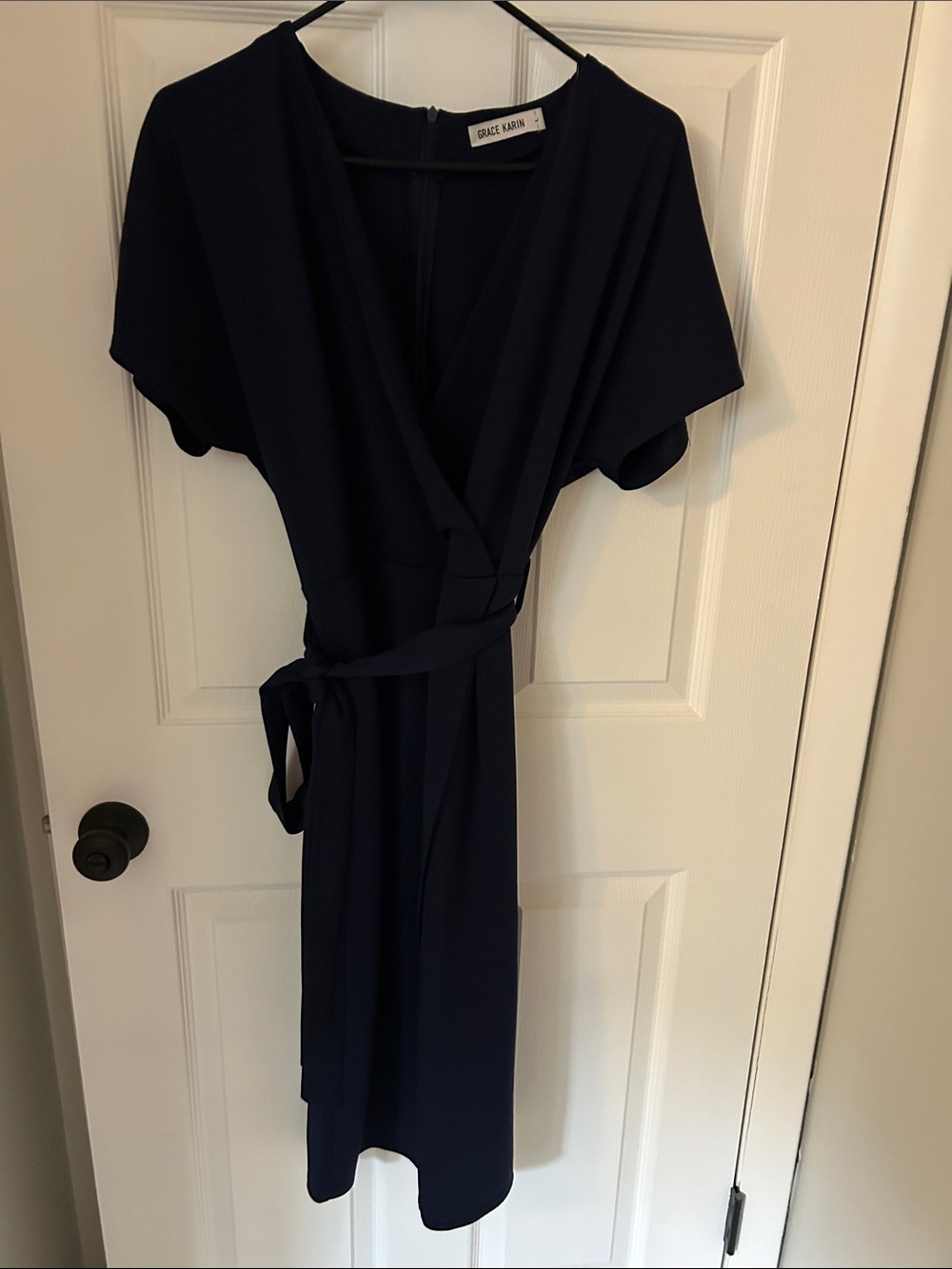 Grace Karin Navy Wrap Midi Dress
